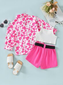 SHEIN 小女童愛心圖案襯衫和短褲和吊帶上衣 - 彩色 - 查看 2