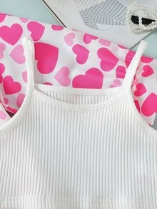 SHEIN 小女童愛心圖案襯衫和短褲和吊帶上衣 - 彩色 - 查看 4