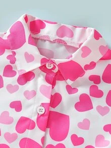 SHEIN 小女童愛心圖案襯衫和短褲和吊帶上衣 - 彩色 - 查看 5