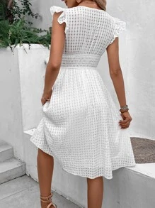 Breezaya Ruffle Trim Overlap Collar Dress - White - View 2