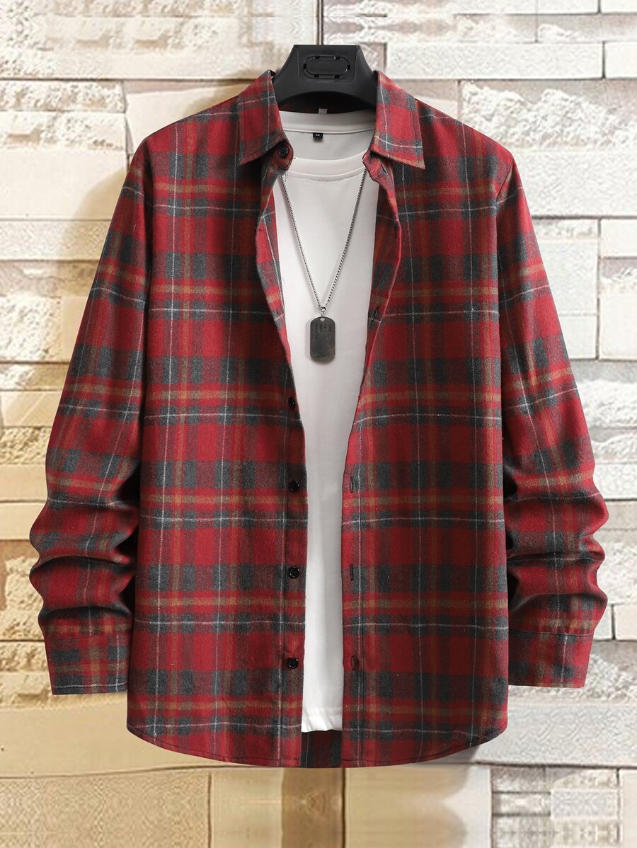 Manfinity Homme Áo sơ mi Nam Nút phía trước Sọc ca rô Giải trí - Nhiều màu - Xem 1