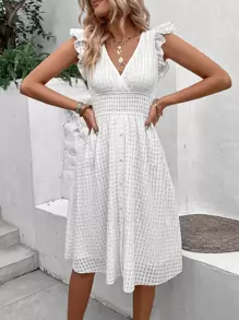 Breezaya Ruffle Trim Overlap Collar Dress - White - View 3