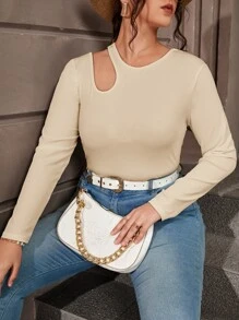 SHEIN Essnce Camiseta con abertura tejido de canalé - Albaricoque - Ver 1