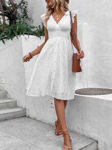 Breezaya Ruffle Trim Overlap Collar Dress - White - View 5
