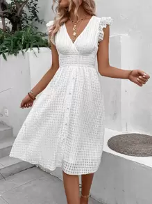 Breezaya Ruffle Trim Overlap Collar Dress - White - View 6