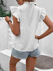 SHEIN VCAY Notched Neckline Ruffle Trim Blouse - White - View 2