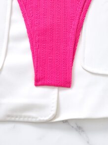 SHEIN Swim 夏季海滩单色比基尼套装前系带抹胸上衣和侧系带下装 2 件套比基尼 - 玫紅色 - 查看 4