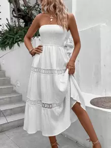 Breezaya 水溶蕾絲拼接抹胸A字連衣裙 - 白色 - 查看 5