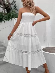 Breezaya 水溶蕾絲拼接抹胸A字連衣裙 - 白色 - 查看 6