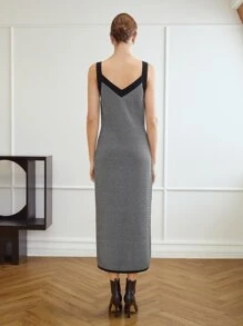 MOTF PREMIUM Ladies áo len váy Nút Sọc Thanh lịch - Đen và trắng - Xem 9