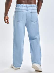 Manfinity VCAY Hombres Jeans de pierna recta algodón con estampado de letra desgarro - Lavado ligero - Ver 2