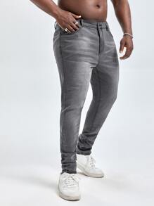 Manfinity Men Plus Slant Pocket Skinny Stacked Jeans - Grey - View 3