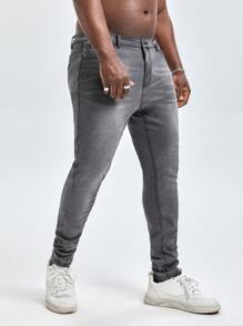 Manfinity Men Plus Slant Pocket Skinny Stacked Jeans - Grey - View 4