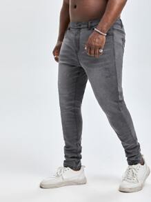 Manfinity Men Plus Slant Pocket Skinny Stacked Jeans - Grey - View 5