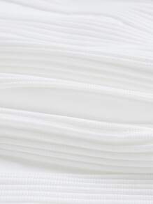 SHEIN EZwear 素色木耳邊不對稱下擺短款T恤 - 白色 - 查看 3