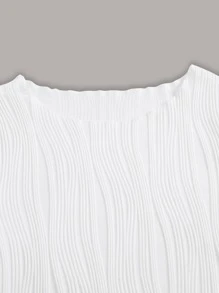 SHEIN EZwear 素色木耳邊不對稱下擺短款T恤 - 白色 - 查看 4