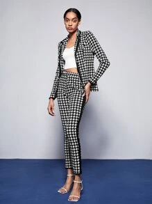 BizChic 千鳥格印花西裝外套和褲子套裝套裝工作服 - 黑與白 - 查看 5