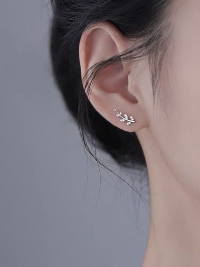 1 Stück Schmuckohrstecker aus Kupfer mit Cubic Zirkonia Blatt Dekoration