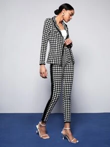 BizChic 千鳥格印花西裝外套和褲子套裝套裝工作服 - 黑與白 - 查看 9