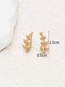 1pc Cubic Zirconia Decor Leaf Stud Earrings Copper Jewelry - Yellow Gold - View 5