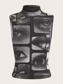 SHEIN ICON Figure Graphic Mock Neck Tank Top - Multicolor - View 1