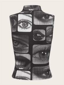 SHEIN ICON Figure Graphic Mock Neck Tank Top - Multicolor - View 2