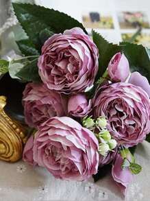 1 Bó Hoa Mẫu Đơn Ba Tư Cầm Tay (5 Đầu) Dùng Cho Đám Cưới, Trang Trí Tiệc. Cũng dùng để trang trí phòng khách gia đình, bàn ăn, phòng ngủ và bàn trà. - Màu tím - Xem 4