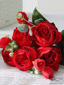 1 Pc/3 Pcs Artificial Rose Flowers Bouquet Real Touch Fake Peony Flower For Home Wedding Decoration Party Mother's Day Valentine's Day - Red - View 6