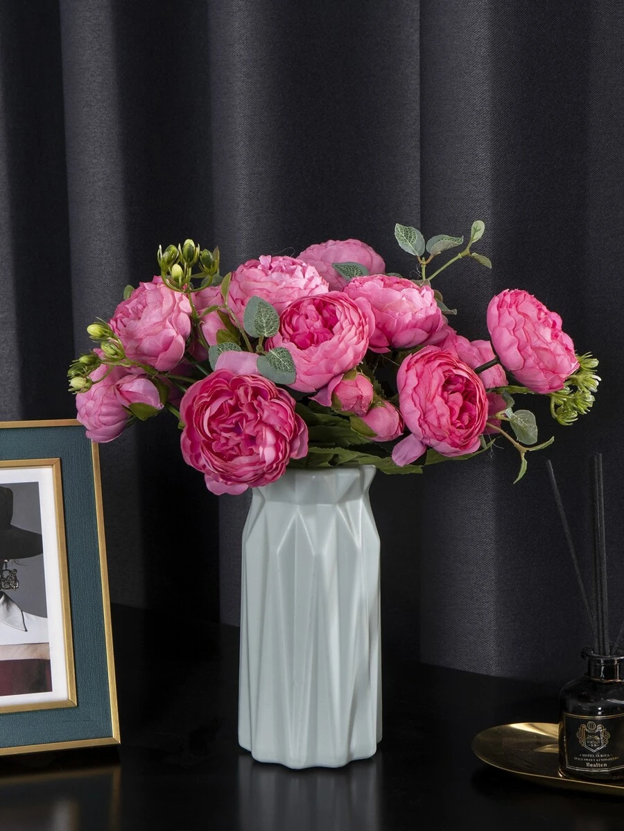 1 cái/3 cái Bó hoa hồng nhân tạo Hoa mẫu đơn giả thật dùng để trang trí tiệc cưới tại nhà, đồ trang trí bàn tiệc, Ngày của mẹ, Cây giả, Đồ trang trí mùa thu, Phòng, Bàn làm việc, Đồ trang trí sân vườn, Đồ trang trí phòng, Ngày lễ tình nhân, Quà tặng - Màu Hồng Tươi - Xem 1