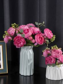 1 cái/3 cái Bó hoa hồng nhân tạo Hoa mẫu đơn giả thật dùng để trang trí tiệc cưới tại nhà, đồ trang trí bàn tiệc, Ngày của mẹ, Cây giả, Đồ trang trí mùa thu, Phòng, Bàn làm việc, Đồ trang trí sân vườn, Đồ trang trí phòng, Ngày lễ tình nhân, Quà tặng - Màu Hồng Tươi - Xem 4