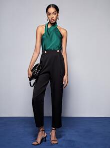 BizChic Twist Detail Halter Top Workwear - Dark Green - View 10
