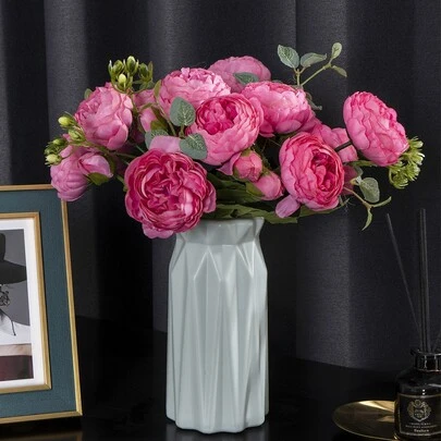 1 件/3 件人造玫瑰花束真实触感假牡丹花适用于家庭婚礼装饰派对桌面摆件母亲节、假植物、秋季装饰、房间、书桌、花园装饰、房间装饰用品、情人节、礼物