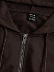 SHEIN ICON Quần áo thể thao nữ Cắt ra Dây kéo màu trơn Giải trí - Màu nâu Sô-cô-la - Xem 3
