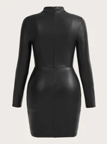 SHEIN ICON Plus Mock Neck Ruched Split Hem Dress - Black - View 2