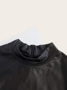 SHEIN ICON Plus Mock Neck Ruched Split Hem Dress - Black - View 3