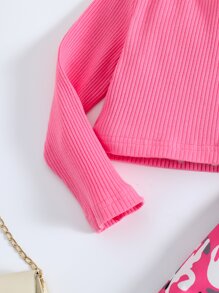 SHEIN 小女童不對稱領短款上衣和迷彩印花長褲 - 彩色 - 查看 4