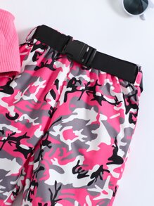 SHEIN 小女童不對稱領短款上衣和迷彩印花長褲 - 彩色 - 查看 5