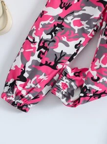 SHEIN 小女童不對稱領短款上衣和迷彩印花長褲 - 彩色 - 查看 6