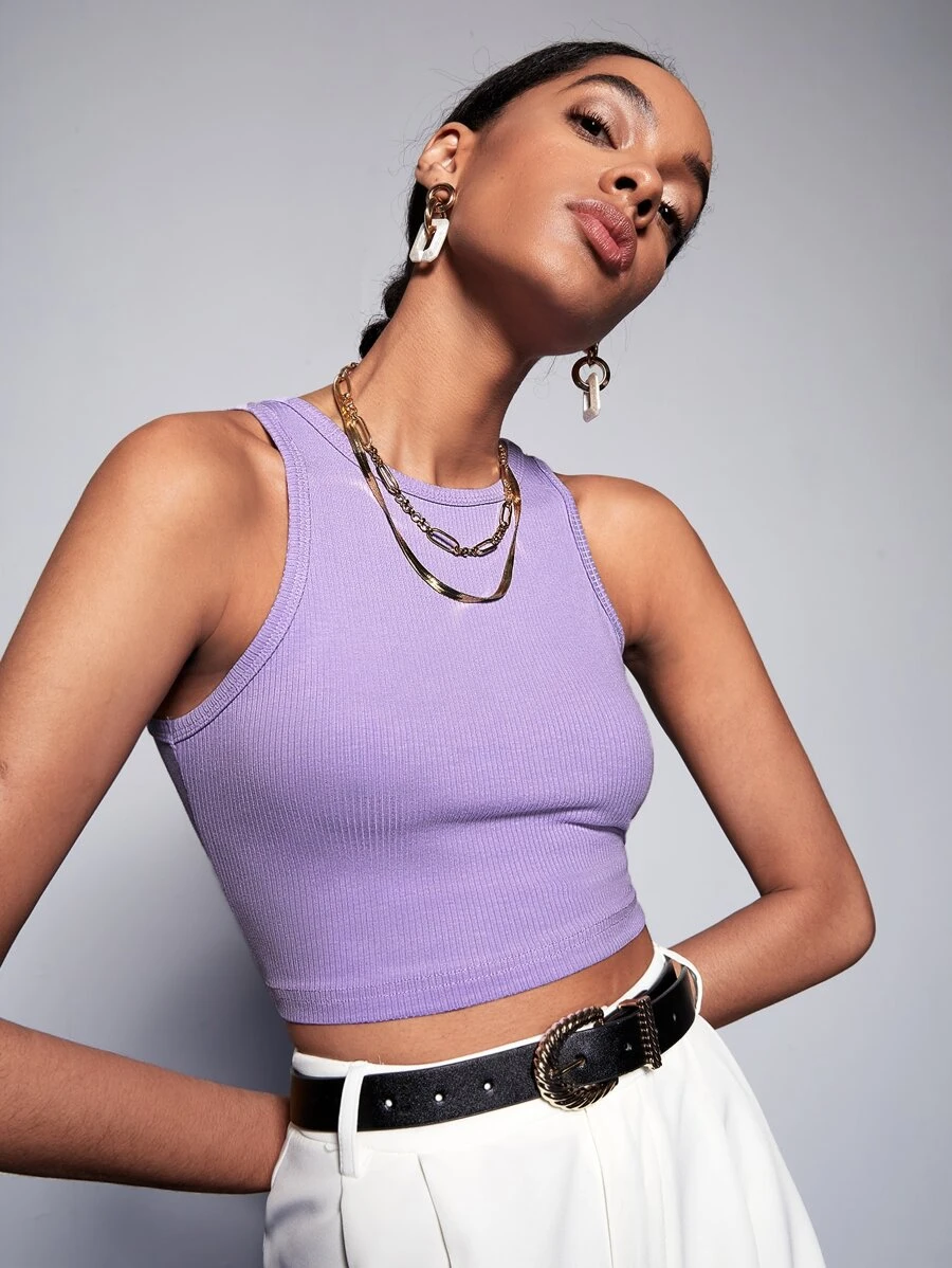 BizChic Atasan rompi pendek polos - Lilac Purple - View 1