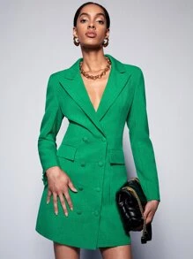 BizChic Lace Up Open Back Blazer Dress Workwear - Green - View 2