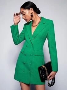 BizChic Lace Up Open Back Blazer Dress Workwear - Green - View 4
