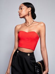 BizChic Khóa kéo phía sau Áo Tube Crop Trang phục làm việc - Đỏ - Xem 7