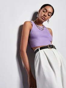 BizChic Atasan rompi pendek polos - Lilac Purple - View 6