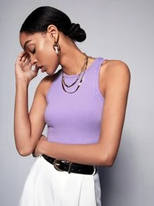 BizChic Atasan rompi pendek polos - Lilac Purple - View 7