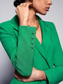 BizChic Lace Up Open Back Blazer Dress Workwear - Green - View 9