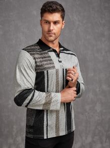 Manfinity Men Striped Print Polo Shirt - Multicolor - View 1