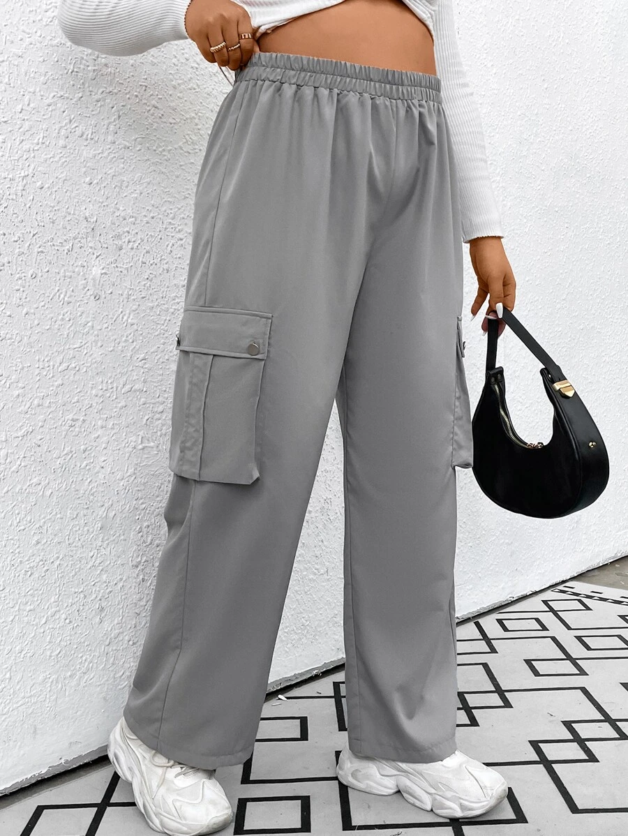 SHEIN EZwear 大碼側翻蓋口袋工裝褲