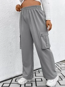 SHEIN EZwear 大碼側翻蓋口袋工裝褲