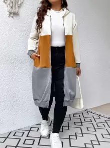 SHEIN LUNE 大码撞色拉链卫衣，适合毕业季、返校季、教师节等场合，秋冬季秋冬皆宜。 - 彩色 - 查看 1