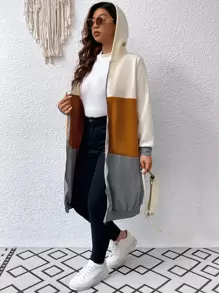 SHEIN LUNE 大码撞色拉链卫衣，适合毕业季、返校季、教师节等场合，秋冬季秋冬皆宜。 - 彩色 - 查看 3